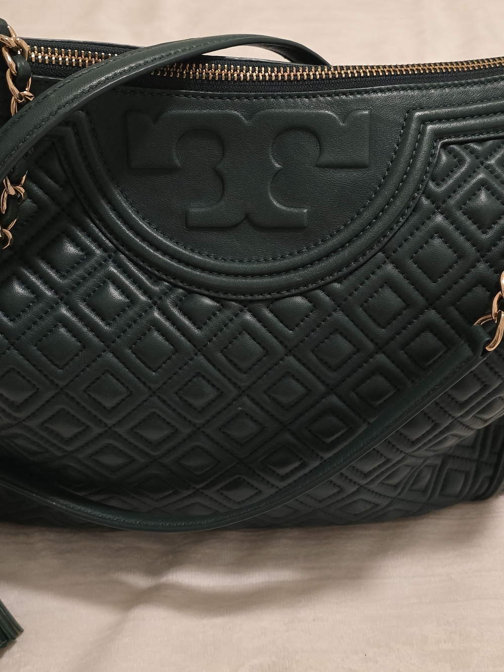 👜Tory Burch Quilted Leather Shoulder Bag - Dark Green